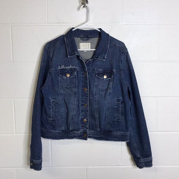 A New Day Womens Denim Jean Jacket "Hello Sunshine" Target 2017 Size Large - Picture 2 of 15